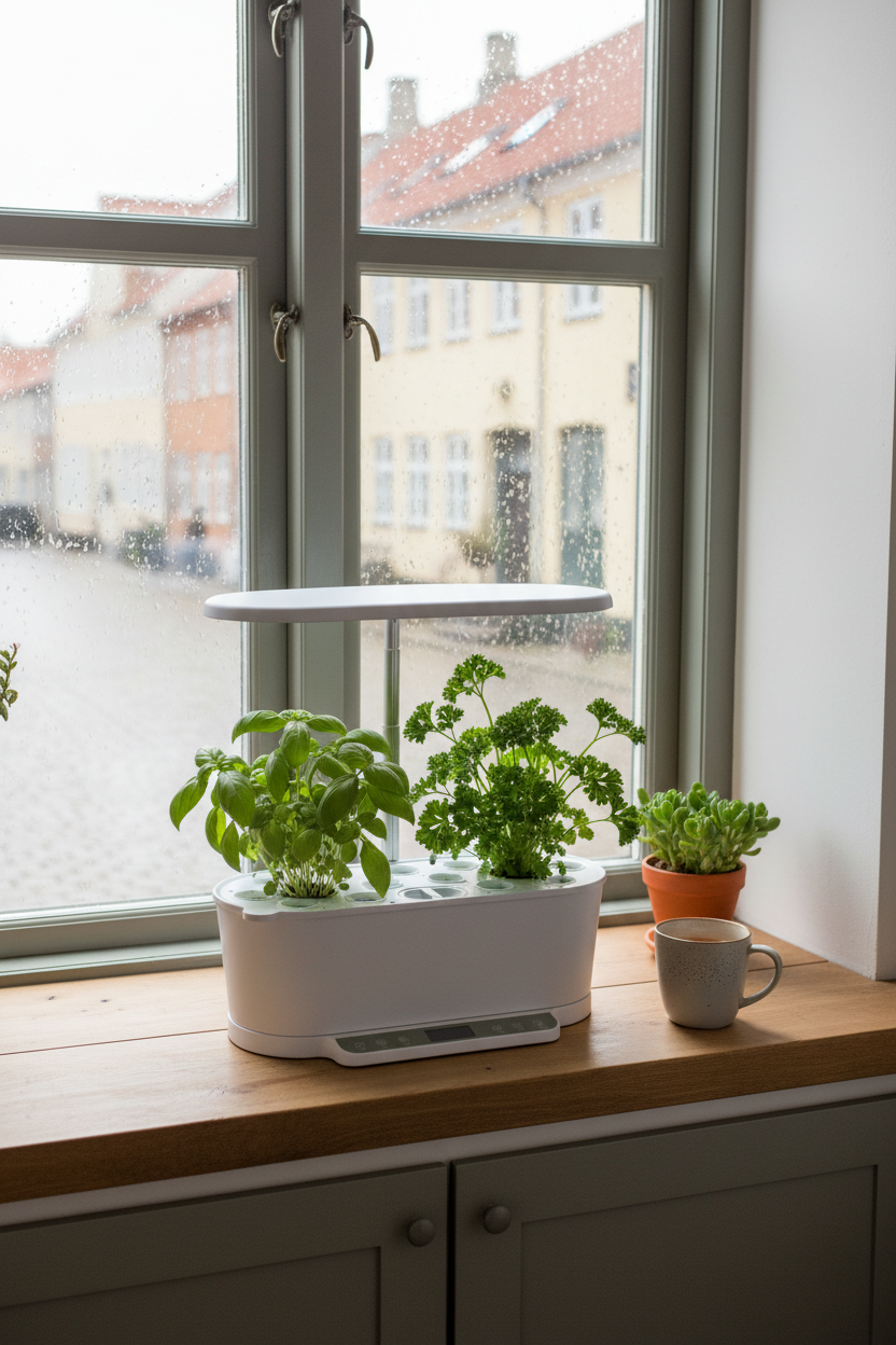 EcoSprout36 dyrker friske urter om vinteren - basilikum og persille året rundt i dansk hjem